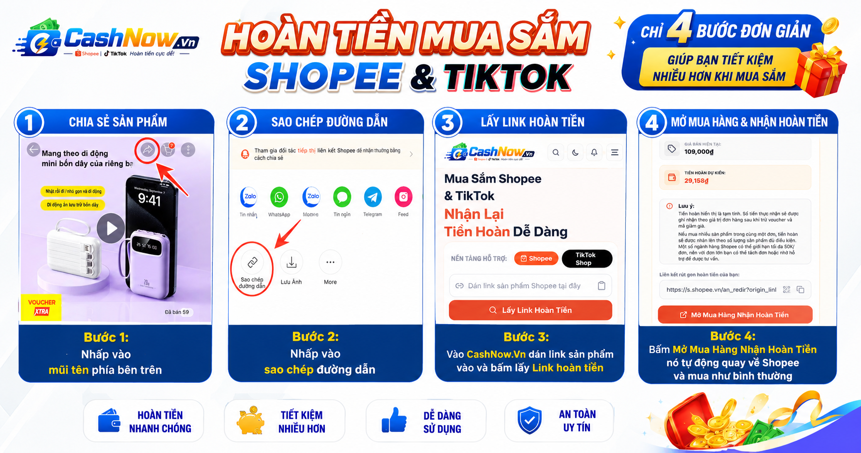 Hướng Dẫn Hoàn Tiền Mua Sắm Shopee & TikTok Chỉ Với 4 Bước Đơn Giản | CashNow.vn